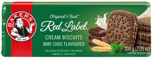 [CKBH4TVCVYCXS5JY] Bakers Red Label Mint Choc Flavoured Biscuits Cream Filled Biscuit (200 g)