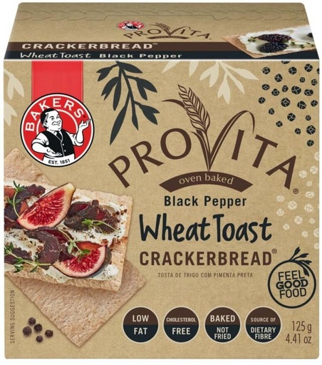 [CKBHFU6B8U4QQX6D] Bakers Provita Black Pepper Wheat Toast Cracker Bread Bakery Biscuit (125 g, Pack of 12)