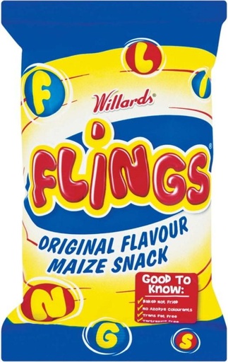 [CPSHFS7YBJNVVP8P] Willards Flings Original Flavour Maize Snack Puffcorn (48 x 12 g)