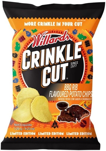 [CPSH4S5F4PK3BPHP] Willards Crinkle Cut BBQ Rib Flavoured Potato Chips (1 x 125 g)