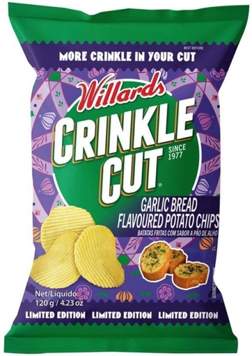 [CPSH4S5FHBTCHCZD] Willards Crinkle Cut Garlic Bread Flavoured Potato Chips (20 x 125 g)
