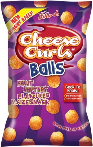 [CPSH4S5FQWYG4BBF] Willards Cheese Curls Fruit Chutney Flavoured Snack Puffcorn (18 x 100 g)