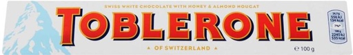 [CHOH26QBS8SXFAG8] Toblerone Swiss White Chocolate Honey and Almond Nougat White Chocolate Slabs (100 g)