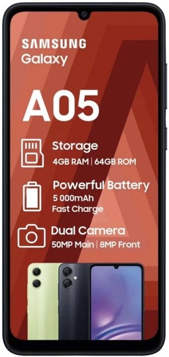 [MOBHFRXHFBTRGM8E] Samsung Galaxy A05 (Black, 64 GB) (4 GB RAM)