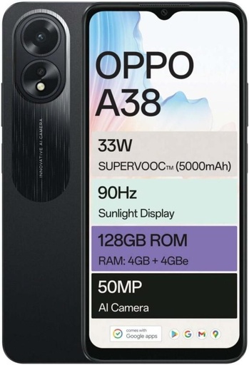 [MOBH7TZF9MTEKR2X] Oppo A38 4G DS | BLACK (Black, 128 GB) (6 GB RAM)
