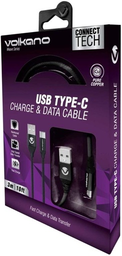 [DTCH2BS23ER3UMWQ] Volkano USB Type A To USB Type C 3 m Type-C Cable (Compatible with Laptop, Mobile, TV, Computer, Black, One Cable)
