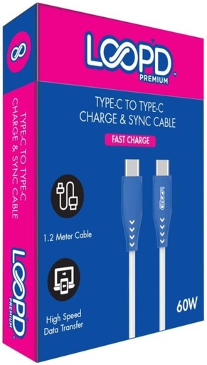 [DTCH2BS2BCHNGUGA] Loopd USB Type C To USB Type C 1.2 m Type C to Type C Cable (Compatible with Mobile, Tablet, Blue, One Cable)
