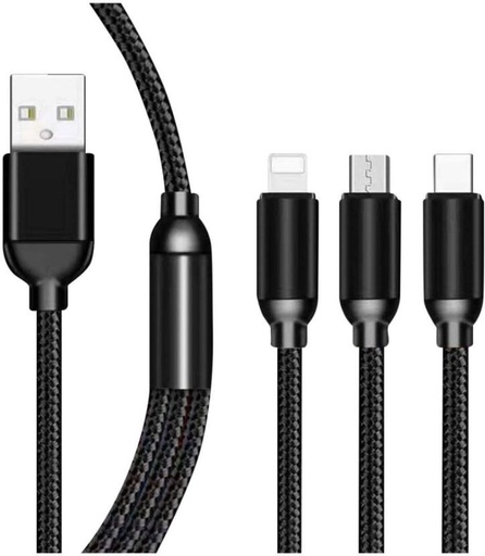 [DTCH2BS27B2WUG24] Superfly USB Type A To USB Type C 1.2 m 3-in-1 Multi Charge Cable Type-C Micro Lightning (Compatible with Mobile, Tablet, Black, One Cable)
