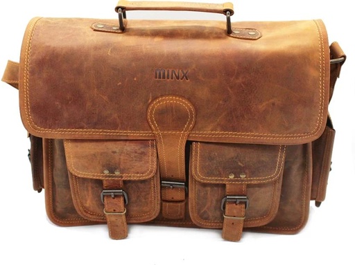 [BAGH57DD5ZZR2VYY] Minx Barbados Leather Laptop Bag Messenger Bag (Brown, 13.5 L)