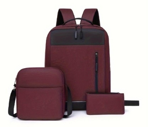 [BPKH6AGFD3T6B6TV] SM 3 Piece Laptop School Backpack With USB Charging Laptop Backpack (Maroon)