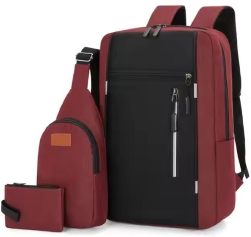 [BAGH68Z7TEQTY4ZW] SM Nylon 3 Piece Set Backpack Minimalist Laptop Bag Waterproof Backpack (Red, Black, 20 L)