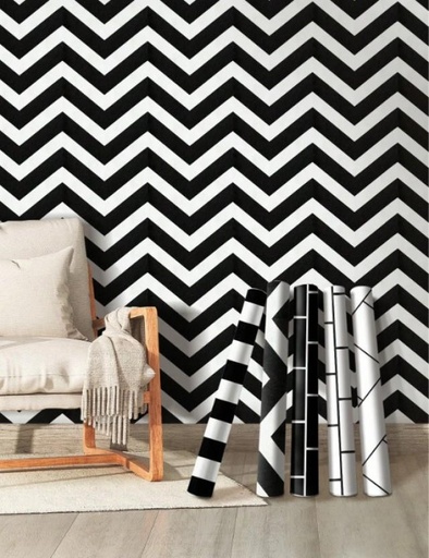[WLPHAPBCHNVXQV72] Lavish by Tops Herringbone Black & White Striped Pattern Self-Adhesive Wallpaper Classics Black Wallpaper (500 cm x 45 cm)