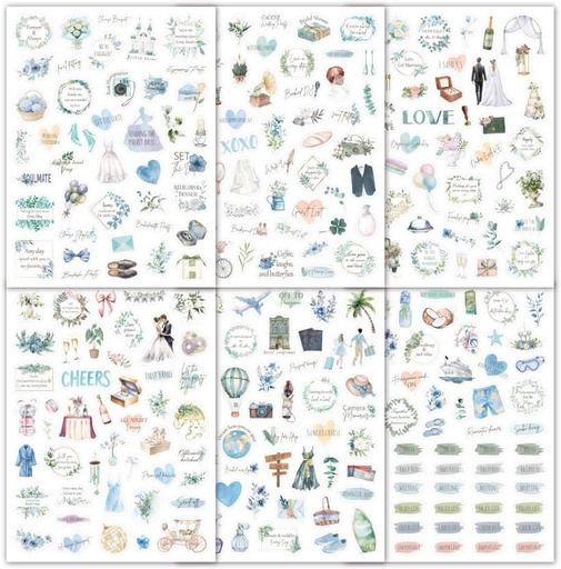 [STIHFBYHNTZZ5DGX] Unbranded 21.5 cm 6 Sheets Wedding & Event Planner Stickers – 273 Decorative Stickers for Scrapbooking, Journals & Party Planning Non-reusable Sticker (Pack of 6)